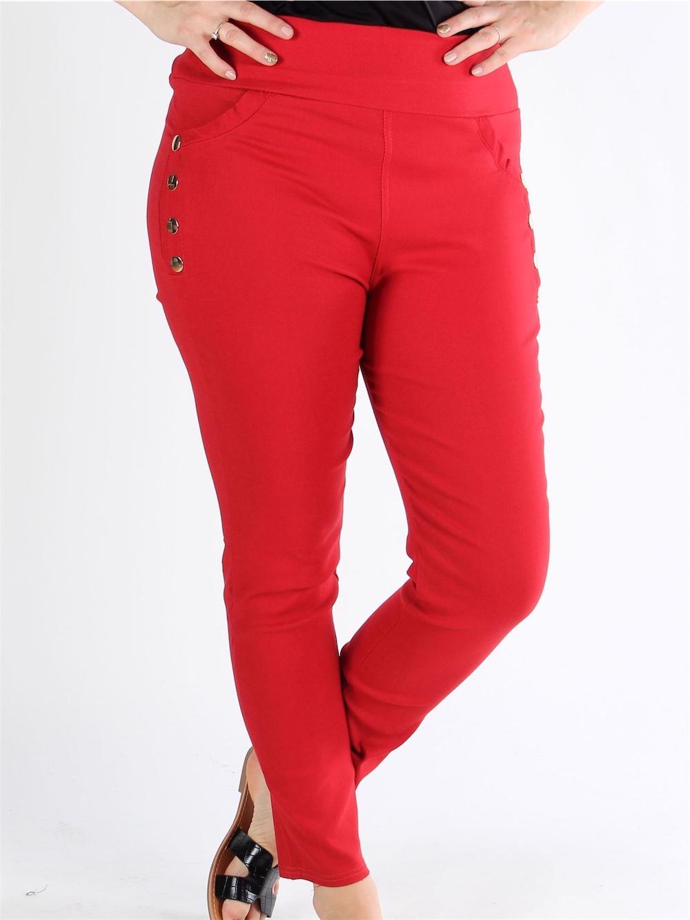 Gravity - Armégröna jeggings med dekorativa guldknappar